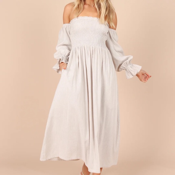 Petal & Pup | Dresses | Petal Pup Domenica Shirred Long Sleeve Midi Dress Beige Stripe | Poshmark Petal & Pup | Dresses | Petal Pup Domenica Shirred Long Sleeve Midi Dress Beige Stripe | Poshmark